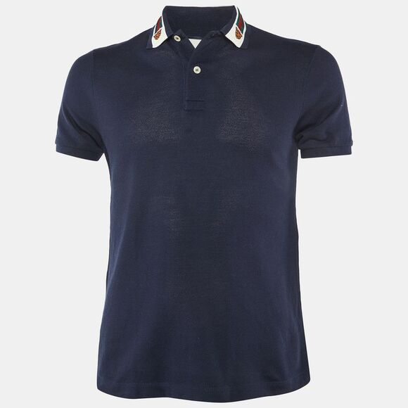 Gucci Navy Blue Cotton Pique Polo T-Shirt Xs